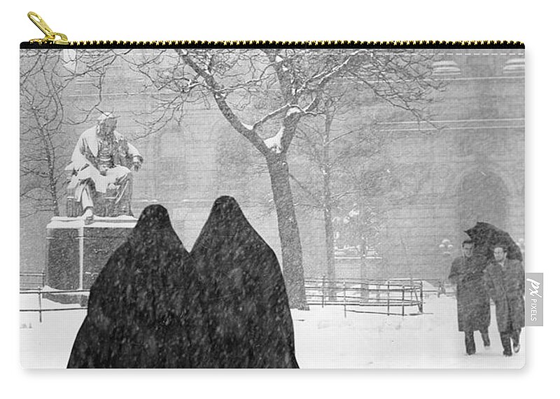 Christmas Zip Pouch featuring the photograph Nuns in Snow New York City 1946 by Melissa A Benson