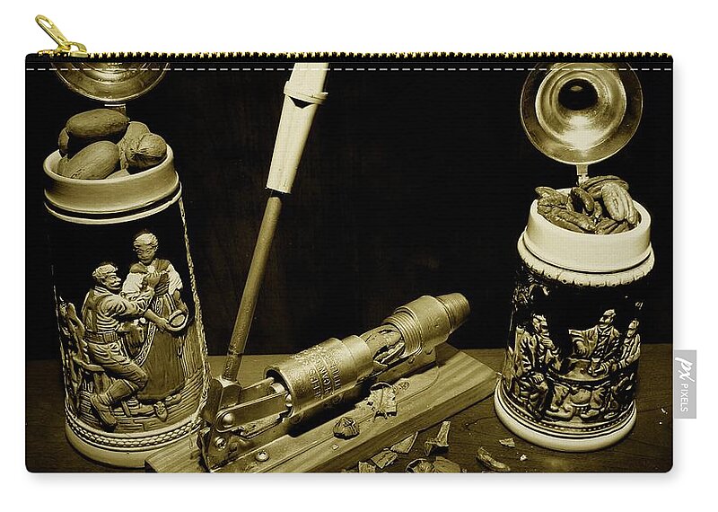 Michael Tidwell Photography Zip Pouch featuring the photograph Nut Cracker with Steins by Michael Tidwell