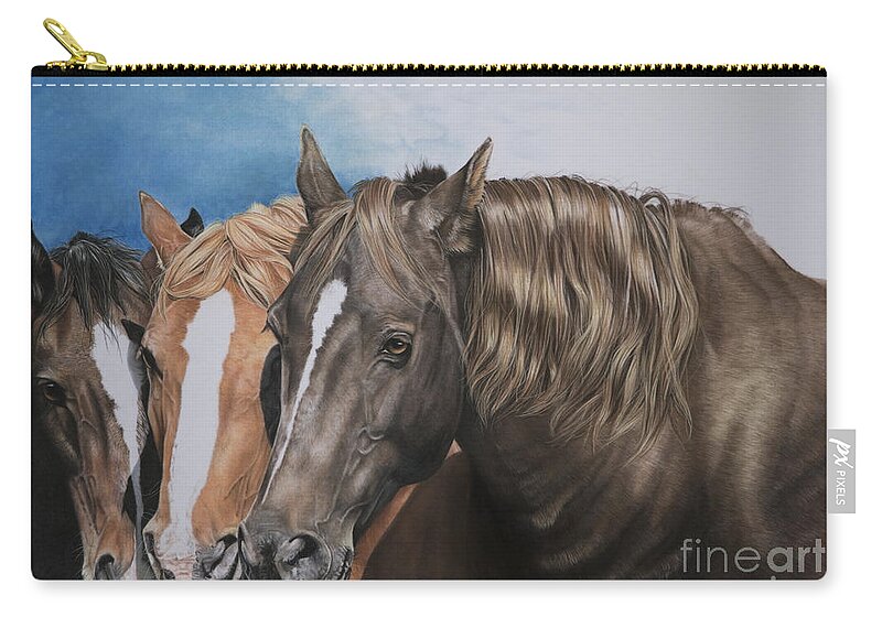 Horses Sleeping Zip Pouch featuring the pastel Nuzzle to Nuzzle by Joni Beinborn
