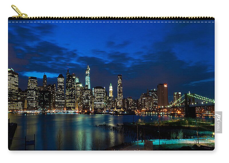 Amazing Brooklyn Bridge Photos Zip Pouch featuring the photograph NY Skyline from Brooklyn Heights Promenade by Mitchell R Grosky