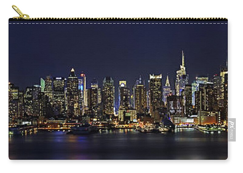 New York City Skyline Pano Zip Pouch featuring the photograph NYC Skyline Full Moon Panorama by Susan Candelario