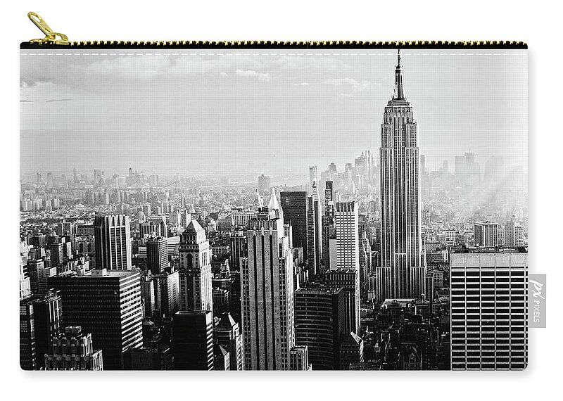 Lower Manhattan Zip Pouch featuring the photograph Nyc Skyline.black And White by Lisa-blue