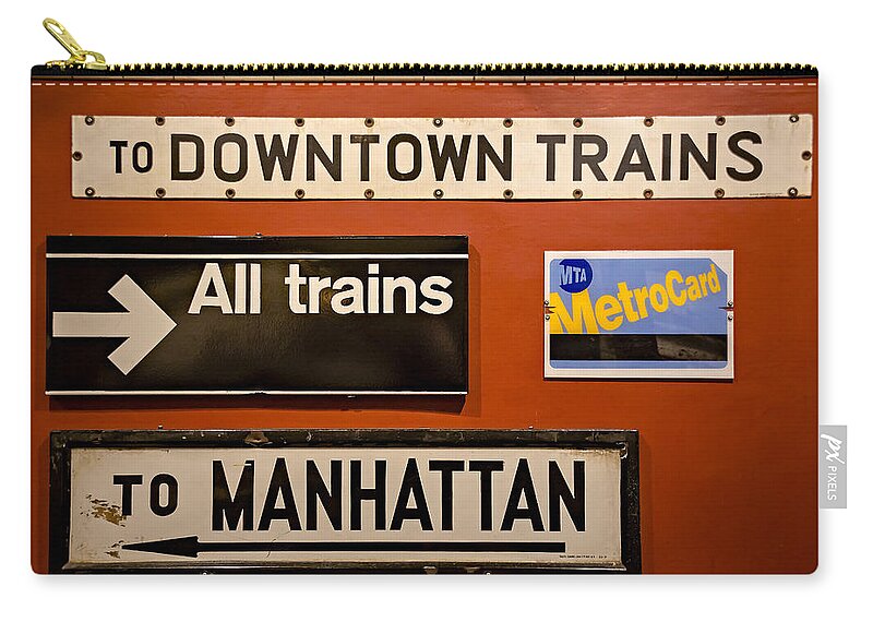 America Zip Pouch featuring the photograph NYC Subway Signs by Susan Candelario