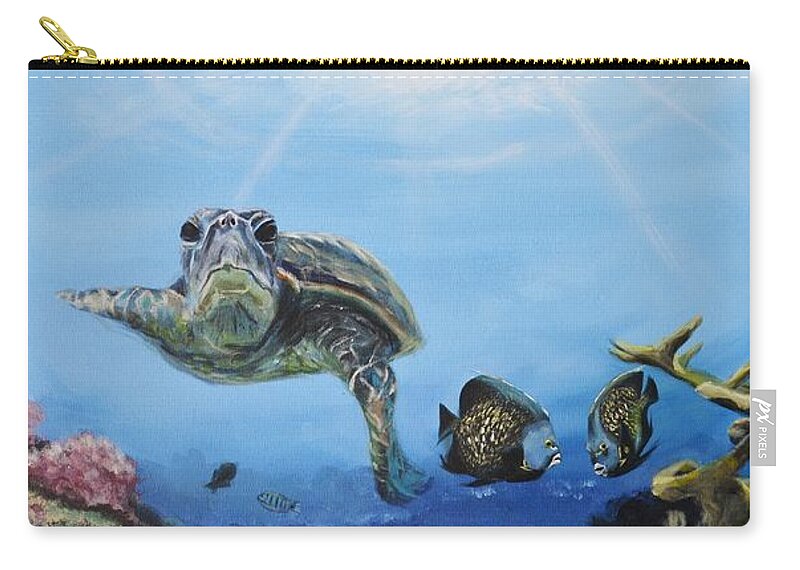 Turtle Zip Pouch featuring the painting Ocean Life by Donna Tuten