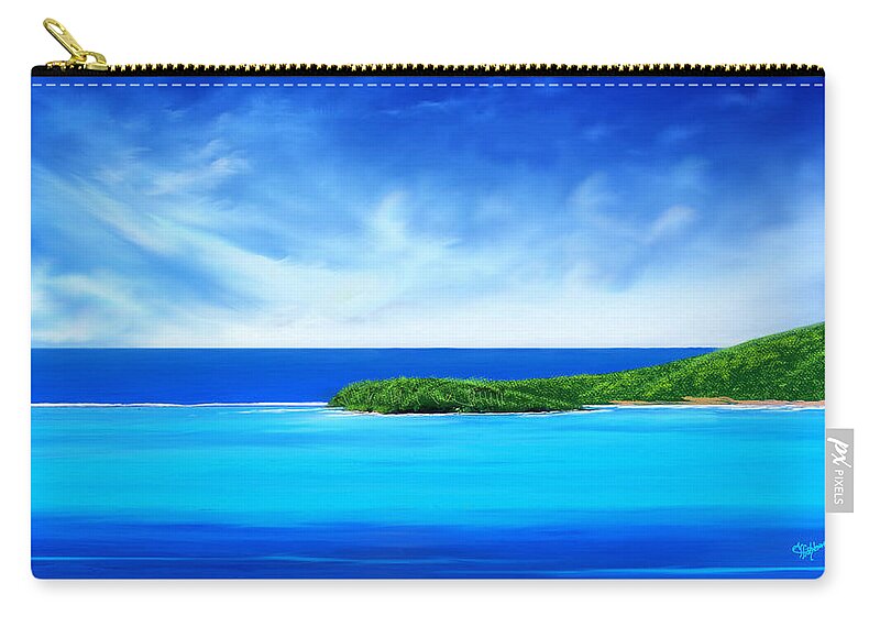 Tropical.tropical Island.tropical Island Print.ocean.ocean Print.turquois Sea.turquois Water.seascape Zip Pouch featuring the digital art Ocean tropical island by Anthony Fishburne