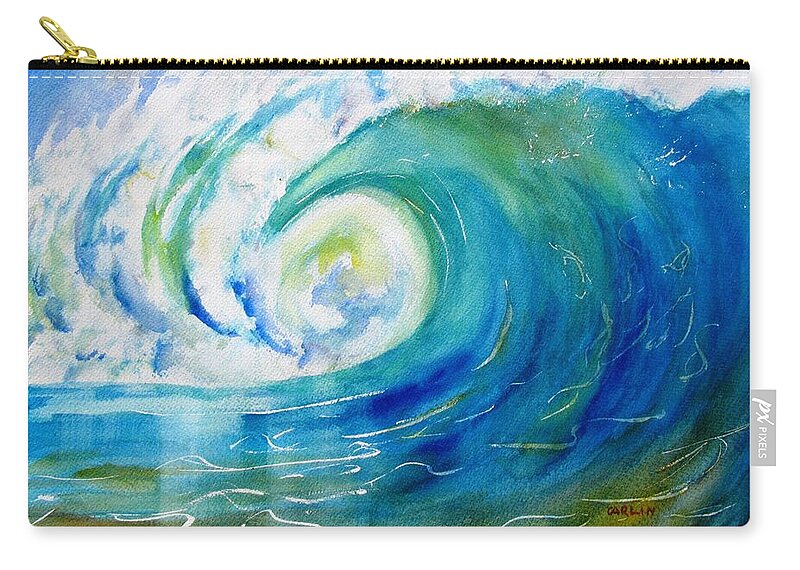 Wave Zip Pouch featuring the painting Ocean Wave by Carlin Blahnik CarlinArtWatercolor