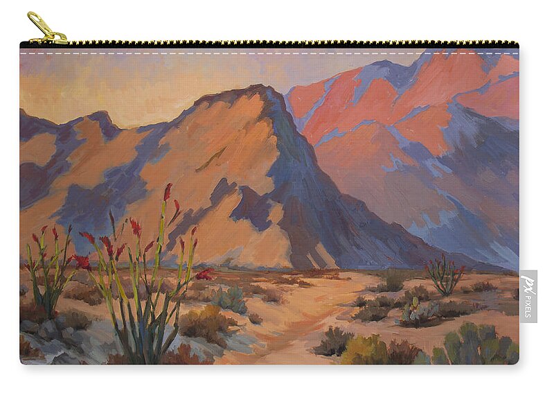 Ocotillo Zip Pouch featuring the painting Ocotillo at La Quinta Cove by Diane McClary