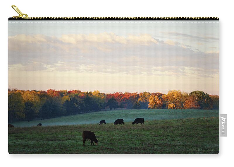 Cattle Zip Pouch featuring the photograph October Morning by Cricket Hackmann