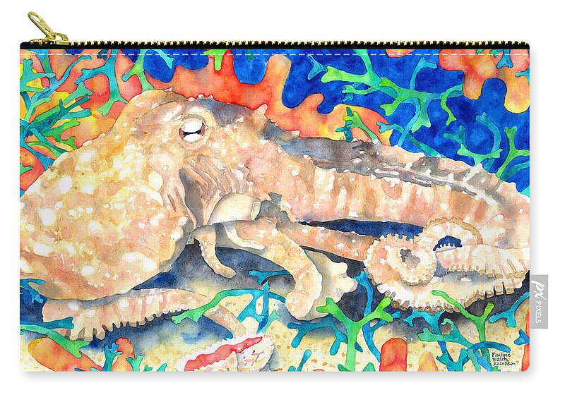 Octopus Zip Pouch featuring the painting Octopus Delight by Pauline Walsh Jacobson