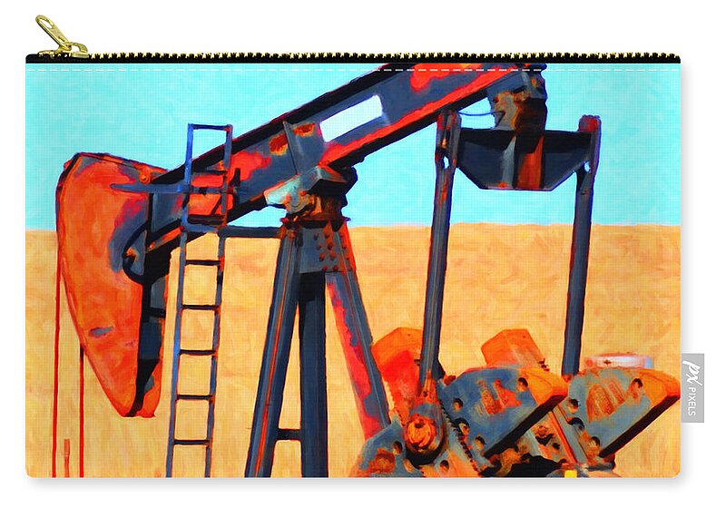Houston Zip Pouch featuring the photograph Oil Pump - Painterly by Wingsdomain Art and Photography