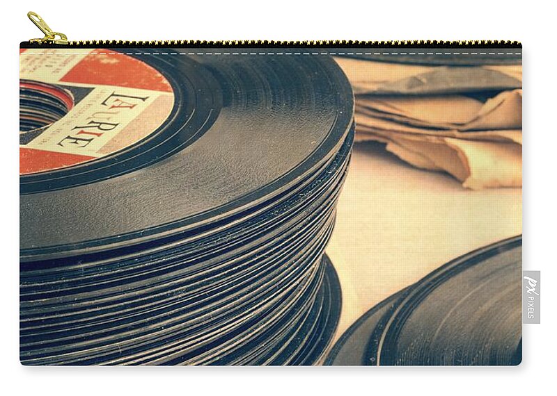 50s Zip Pouch featuring the photograph Old 45s by Edward Fielding