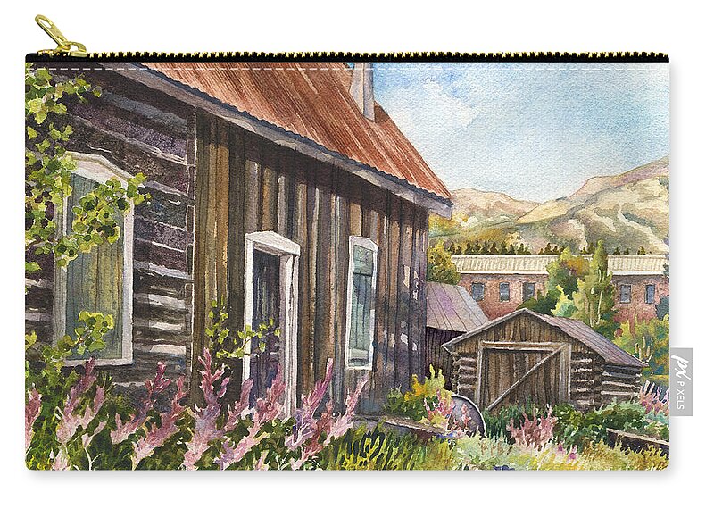 Old Cabin Painting Carry-all Pouch featuring the painting Old Breckenridge by Anne Gifford