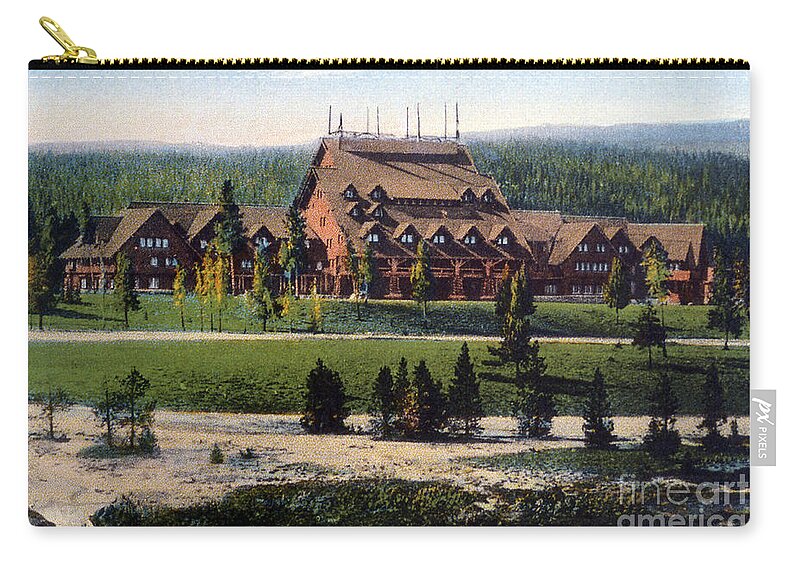 History Zip Pouch featuring the photograph Old Faithful Inn Yellowstone Np 1928 by NPS Photo Asahel Curtis