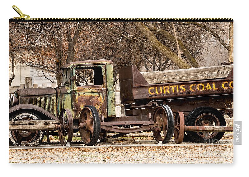 Antique Truck Zip Pouch featuring the photograph Old Fashioned Rusty Coal Delivery Truck by Gary Whitton