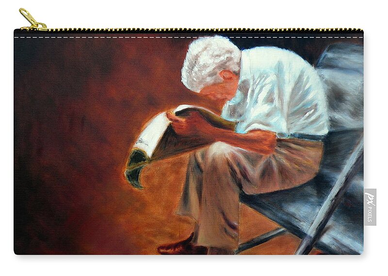 Old Man Reading Zip Pouch featuring the painting Old man reading by Uma Krishnamoorthy
