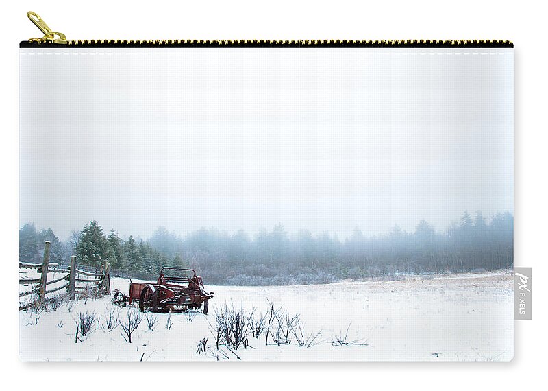 Frost Zip Pouch featuring the photograph Old Manure Spreader by Cheryl Baxter
