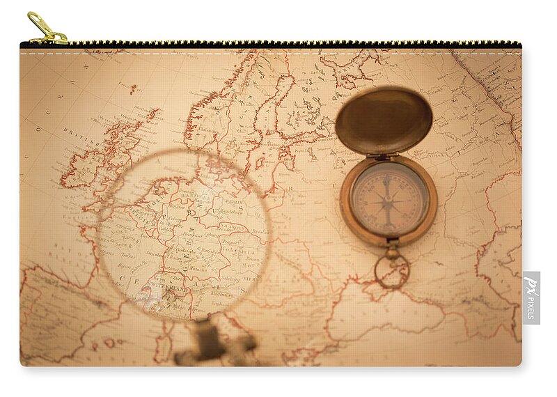 Engraving Carry-all Pouch featuring the photograph Old Map With Focus On Germany by Andrew howe