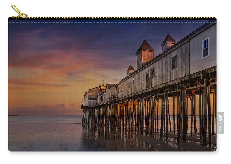 Old Orchard Beach Carry-all Pouch featuring the photograph Old Orchard Beach Pier Sunset by Susan Candelario