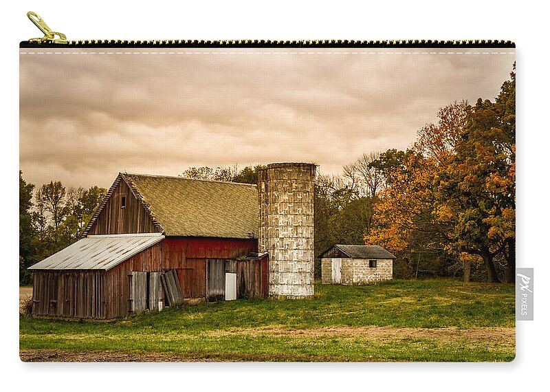 Autumn Carry-all Pouch featuring the photograph Old Red Barn and Silo by Ron Pate