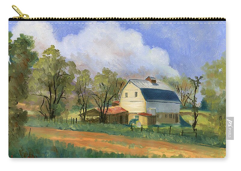 Saunders Zip Pouch featuring the painting Old Saunders Barn by Jeff Brimley