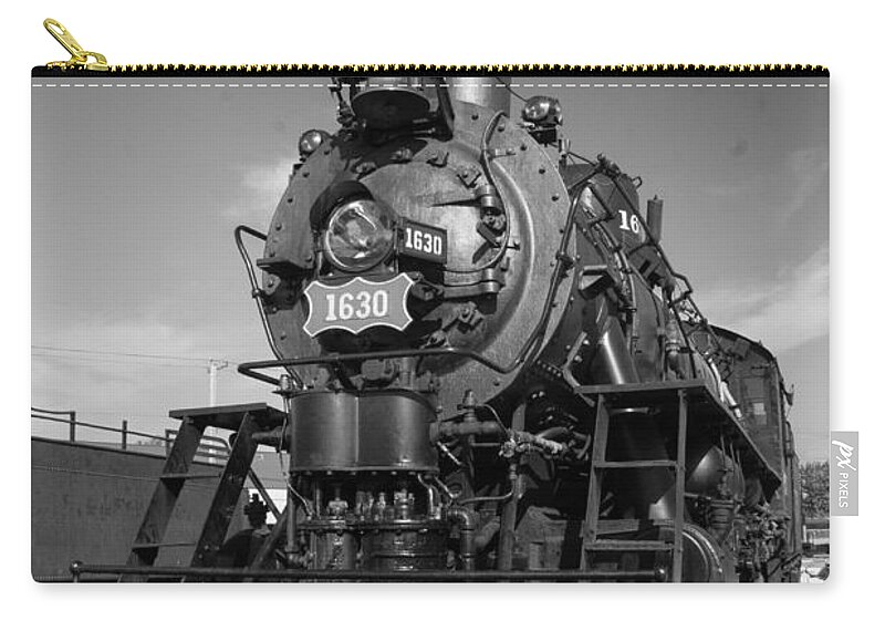 Trains Zip Pouch featuring the photograph Old Steam Engine Black and White by Robert Storost