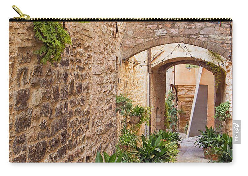 Spello Zip Pouch featuring the photograph Old street in Spello by Jaroslav Frank