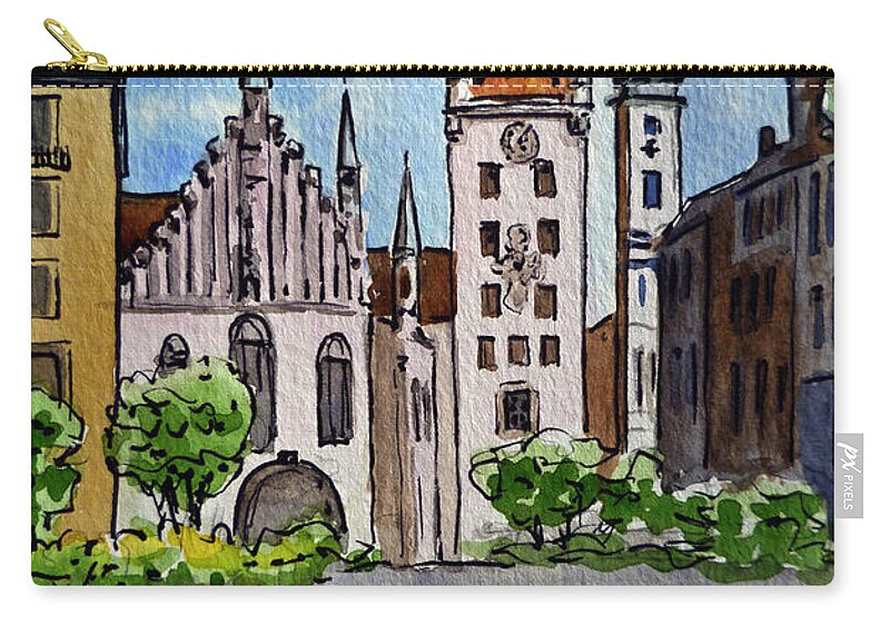 Munich Zip Pouch featuring the painting Old Town Hall Munich Germany by Irina Sztukowski