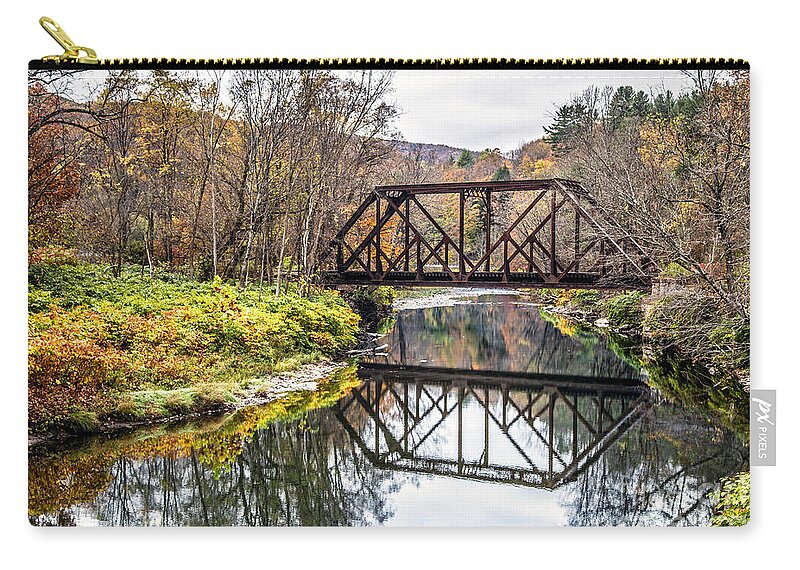 Vermont Zip Pouch featuring the photograph Old Vermont Train Bridge in Autumn by Edward Fielding