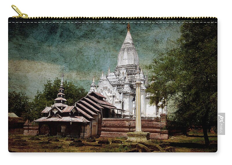 Whitewashed Temple Zip Pouch featuring the photograph Old Whitewashed Lemyethna temple by RicardMN Photography