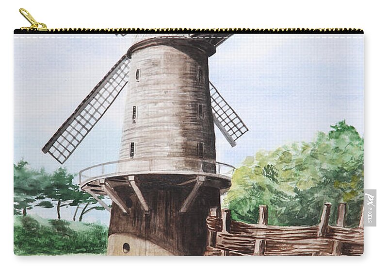 Windmill Zip Pouch featuring the painting Old Windmill. Golden Gate Park. San Francisco by Masha Batkova