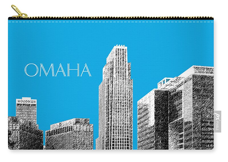 Architecture Zip Pouch featuring the digital art Omaha Skyline - Ice Blue by DB Artist