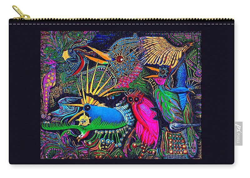 Birds Zip Pouch featuring the painting Omen Birds Santa Fe New Mexico Outsider Folk Art by Peter Ogden