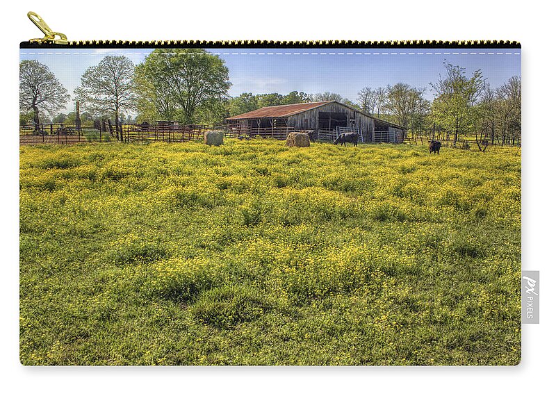 Farm Zip Pouch featuring the photograph On the Farm - Yellow Pastures and Cows by Jason Politte
