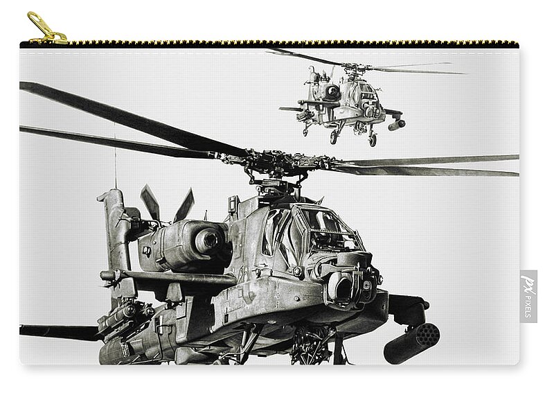Attack Helicopter Zip Pouch featuring the drawing On The Way by Murray Jones