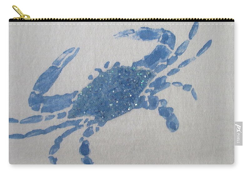 Blue Zip Pouch featuring the painting One Blue Crab on Sand by Ashley Goforth