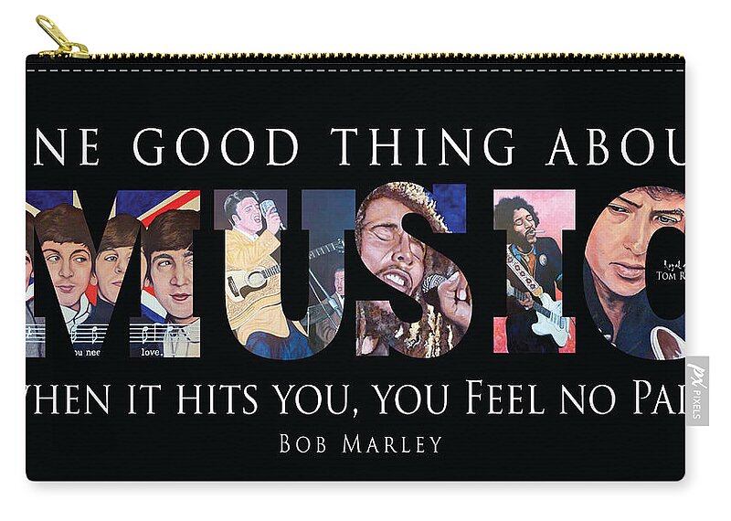 Beatles Zip Pouch featuring the digital art One Good Thing About Music by Tom Roderick