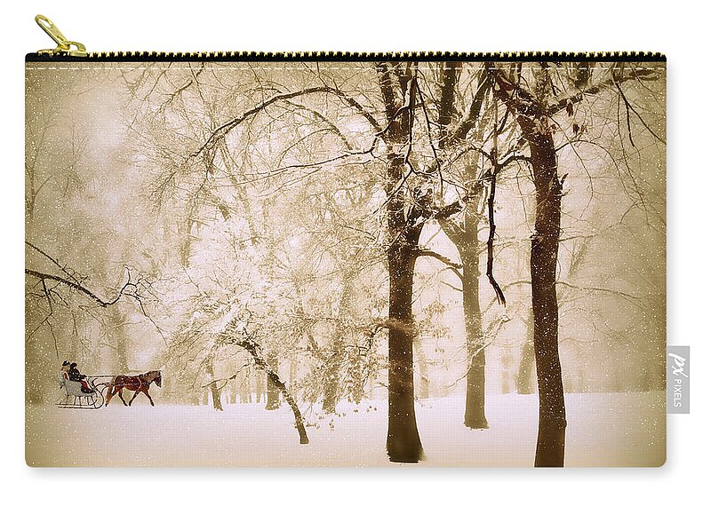Winter Zip Pouch featuring the photograph One Horse Open Sleigh by Jessica Jenney