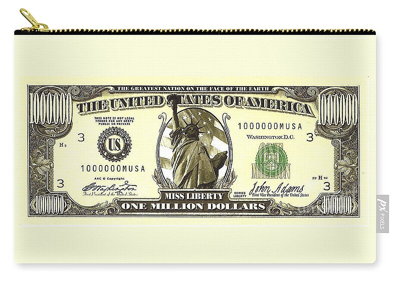 Currency Zip Pouch featuring the photograph One Million Dollar Bill by Charles Robinson