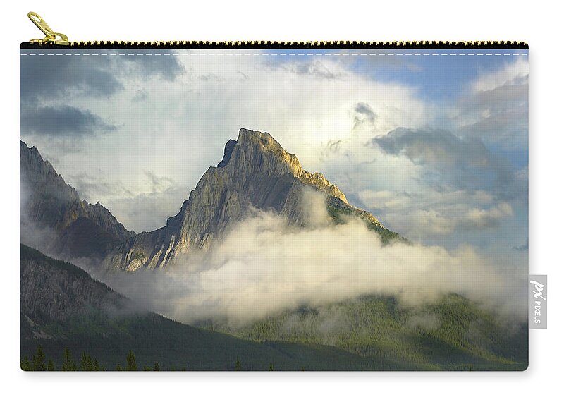 Feb0514 Zip Pouch featuring the photograph Opal Range In Fog Kananaskis Country by Tim Fitzharris