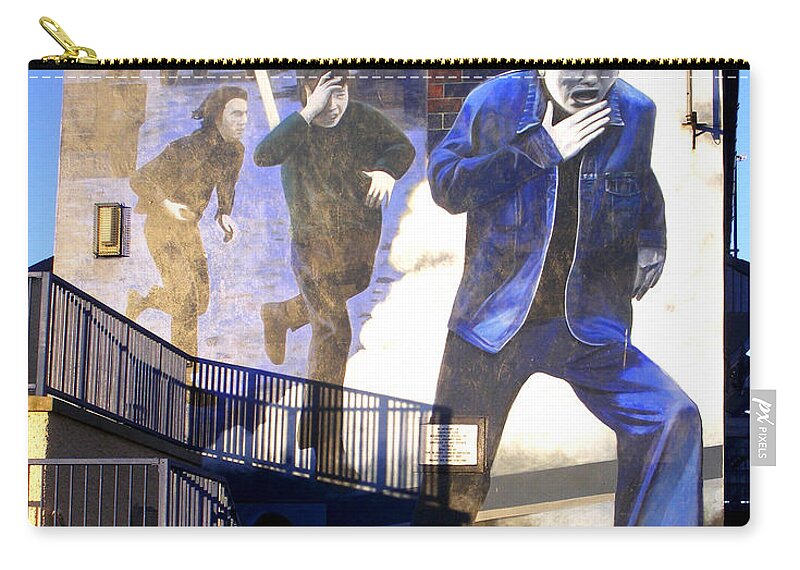 Mural Zip Pouch featuring the photograph Derry Mural Operation Motorman by Nina Ficur Feenan
