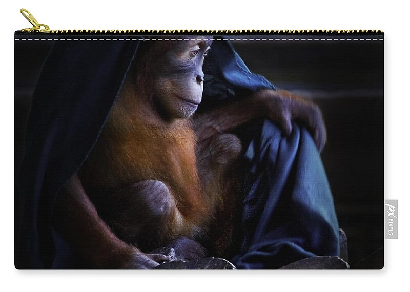 Toronto Zoo Zip Pouch featuring the photograph Orang Utan youngster with blanket by Peter V Quenter