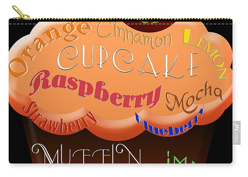 Food Zip Pouch featuring the digital art Orange Cupcake Typography by Andee Design