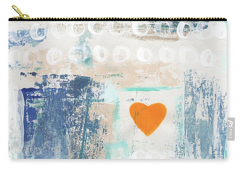 Heart Carry-all Pouch featuring the painting Orange Heart- abstract painting by Linda Woods