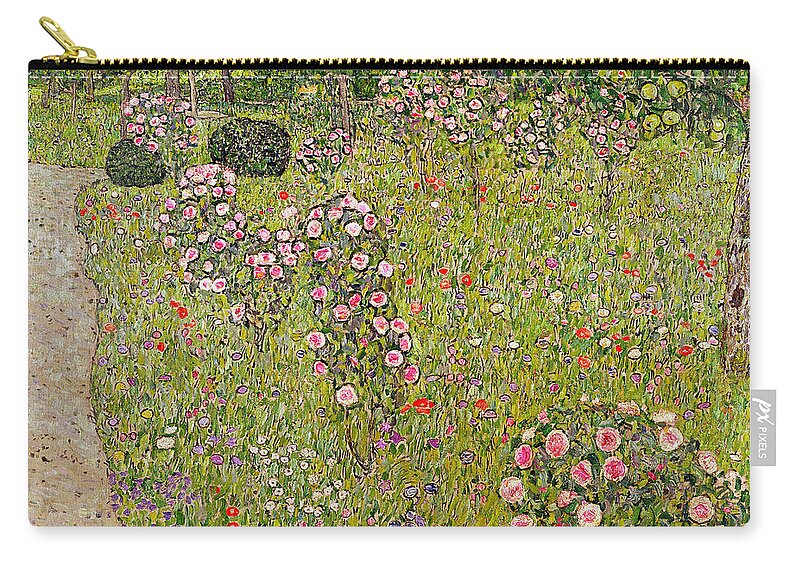 Klimt Zip Pouch featuring the painting Orchard With Roses Obstgarten Mit Rosen by Gustav Klimt