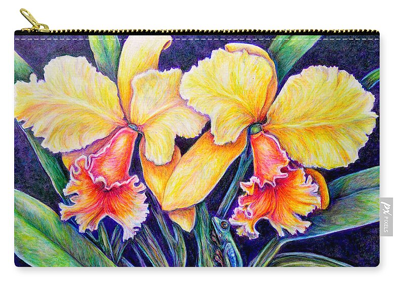 Orchid Zip Pouch featuring the drawing Orchestrated Camouflage by Gail Butler