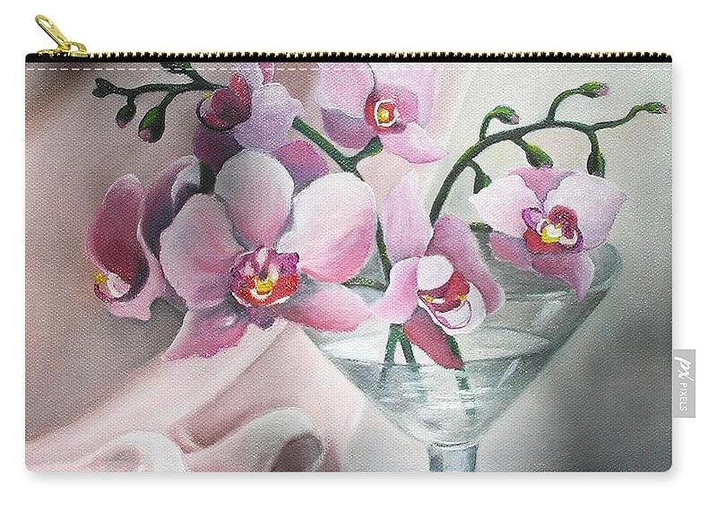 Still Life Zip Pouch featuring the painting Orchids by Vesna Martinjak