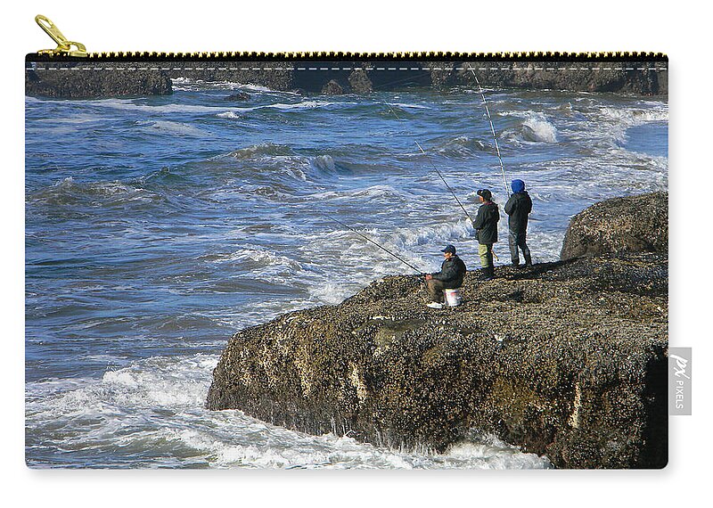 Oregon Coast Zip Pouch featuring the photograph Oregon Coast Fishermen by Gary Olsen-Hasek