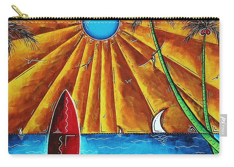Abstract Zip Pouch featuring the painting Original Tropical Surfing Whimsical Fun Painting WAITING FOR THE SURF by MADART by Megan Aroon