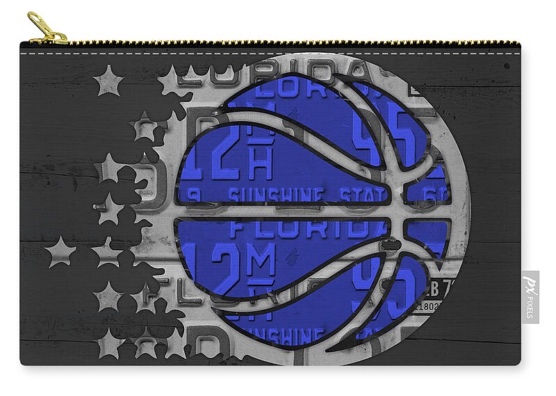 Orlando Zip Pouch featuring the mixed media Orlando Magic Basketball Team Logo Vintage Recycled Florida License Plate Art by Design Turnpike