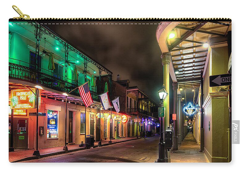 Orleans Zip Pouch featuring the photograph Orleans and Bourbon by Tim Stanley